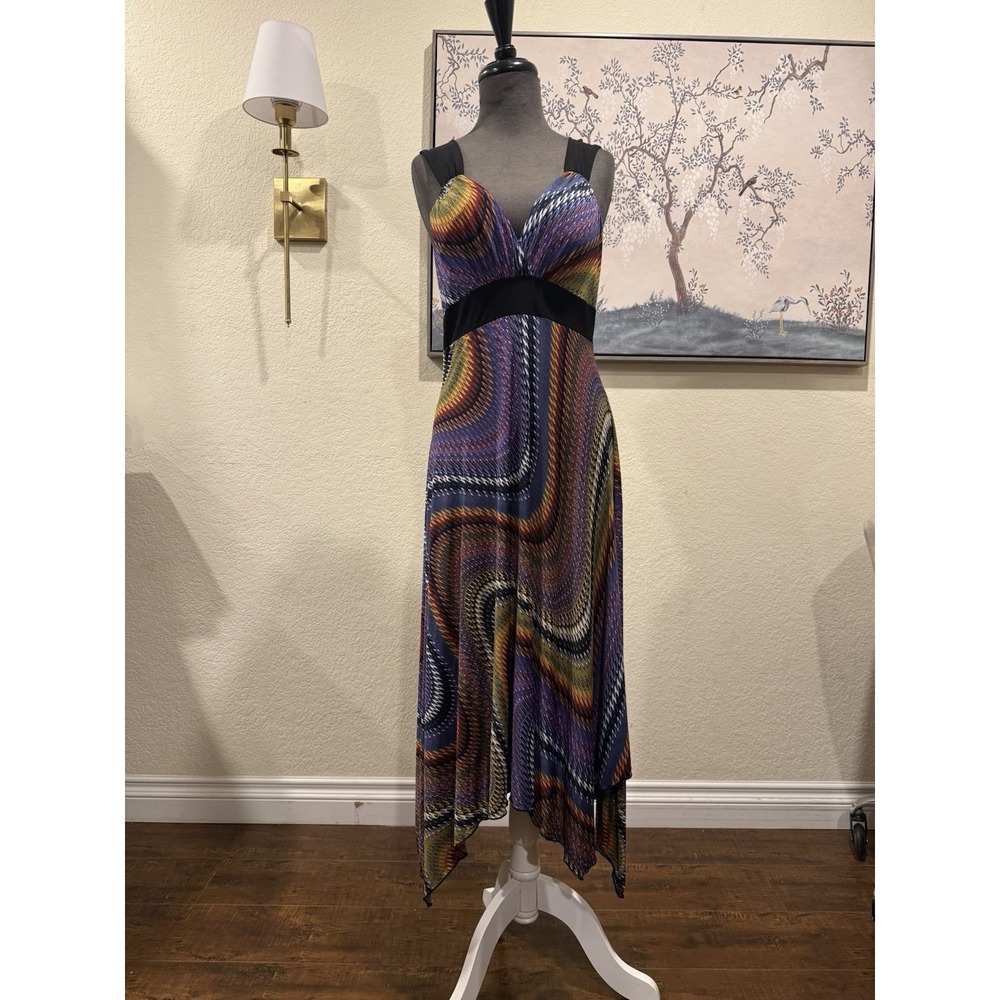 Marti USA Multicolor‎ Geometric Midi Dress Sleeveless Strappy Empire Waist M